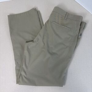 Adidas Golf Pants Flat Front Beige Performance Chino Three Stripe Men's 38